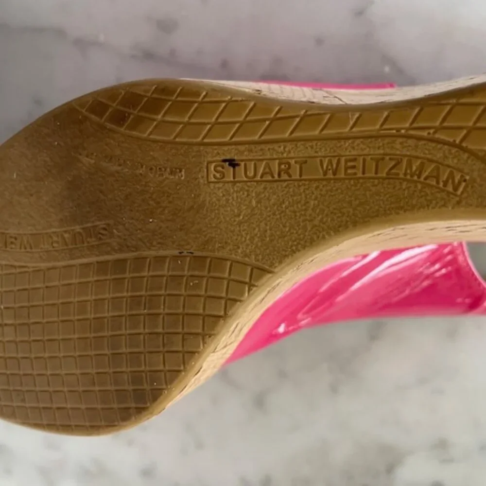 STUART WEITZMAN Jenny Fuchsia Peep Toe Sling Back Cork Wedge 6M
